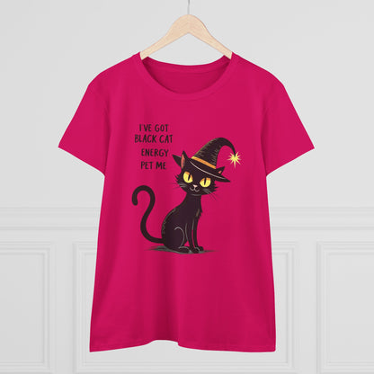 Black Cat Energy Tee — Cute Witchy Women's T-Shirt ("I've Got Black Cat Energy — Pet Me")