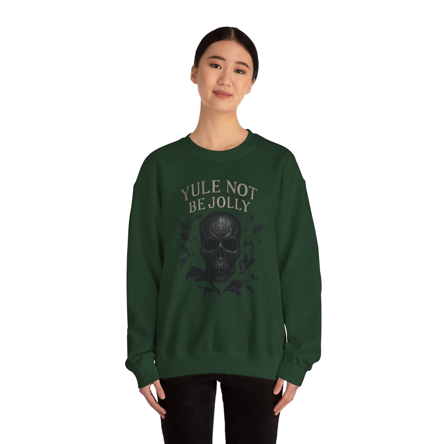 Holiday Crewneck Sweatshirt — “Yule Not Be Jolly” Skull Christmas Sweater