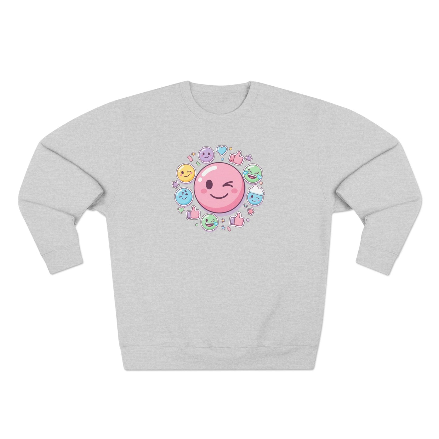 Emoji Smile Crewneck Sweatshirt — Cute Winking Face & Icon Circle Design