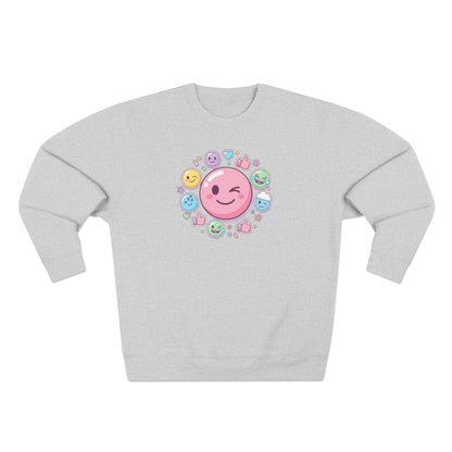 Emoji Smile Crewneck Sweatshirt — Cute Winking Face & Icon Circle Design