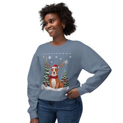 Christmas Corgi Sweatshirt - Festive Dog Reindeer Holiday Crewneck