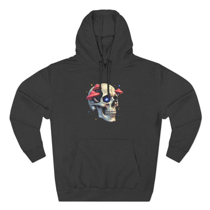 Skull & Mushrooms Hoodie — Gothic Skull with Red Mushroom Graphic