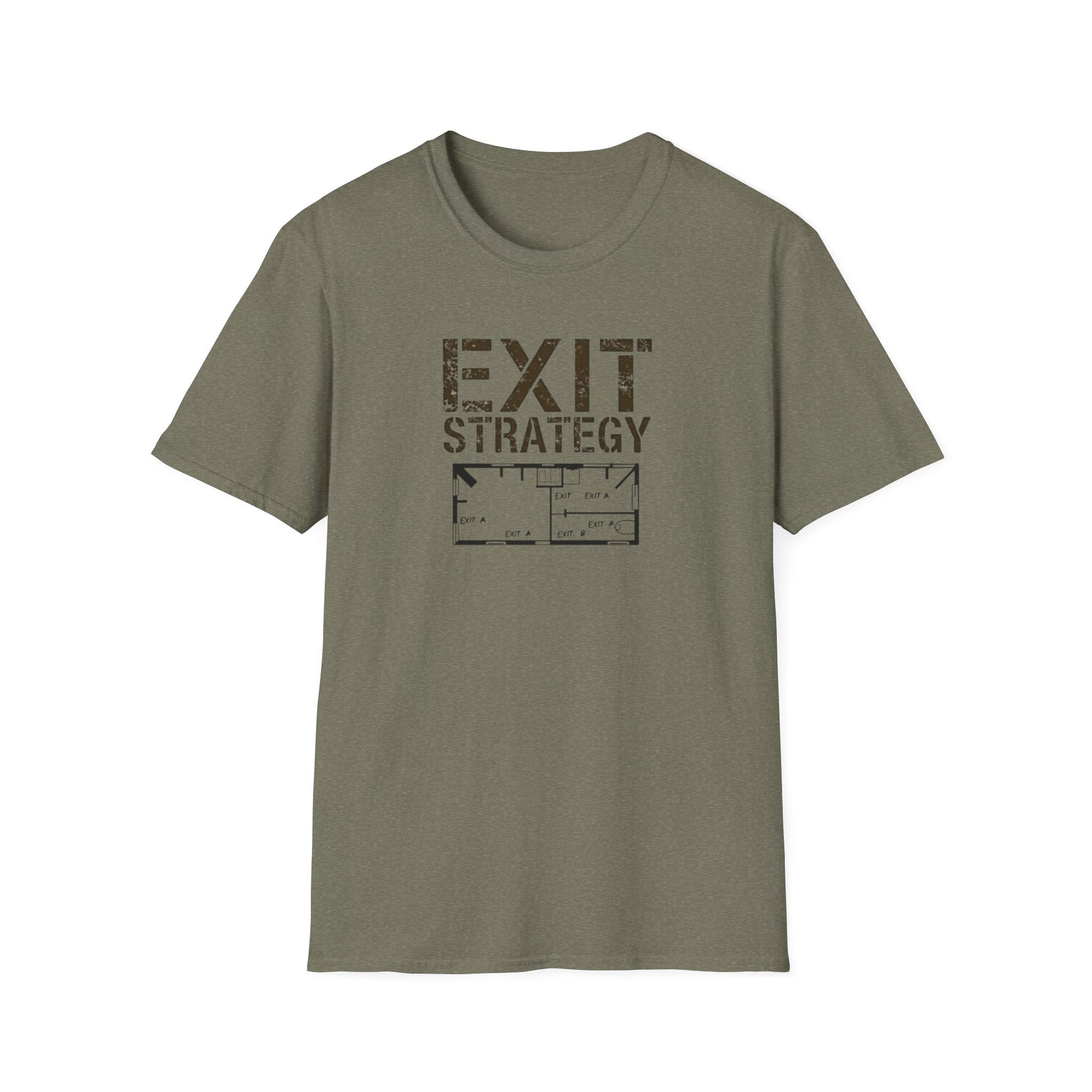Exit Strategy Unisex Softstyle T-Shirt, Casual Wear, Fun Graphic Tee, Gift for Friends, Statement Shirt, Everyday Comfort - Psychonaut Swag