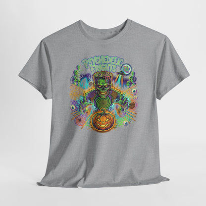 Psychedelic Monsters Halloween Tee — Spooky Pumpkin and Sasquatch Horror Graphic T-Shirt