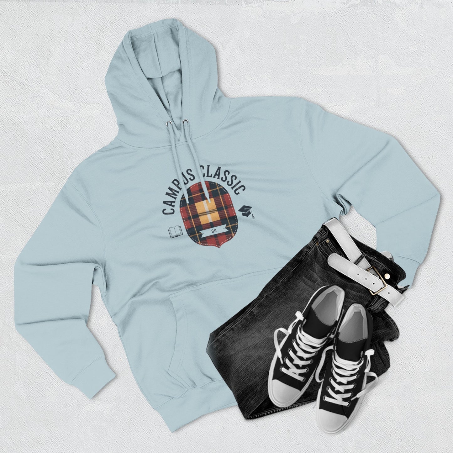 Campfire Classic Plaid Hoodie — Vintage Camping Fleece Pullover