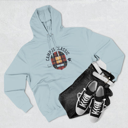 Campfire Classic Plaid Hoodie — Vintage Camping Fleece Pullover