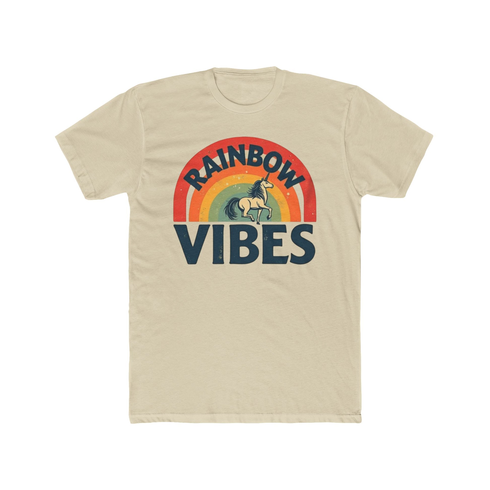 Rainbow Unicorn Vibes Unisex Cotton Crew Tee, Casual Wear, Gift for Friends, Rainbow Theme, Everyday Comfort, Summer Spirit - Psychonaut Swag