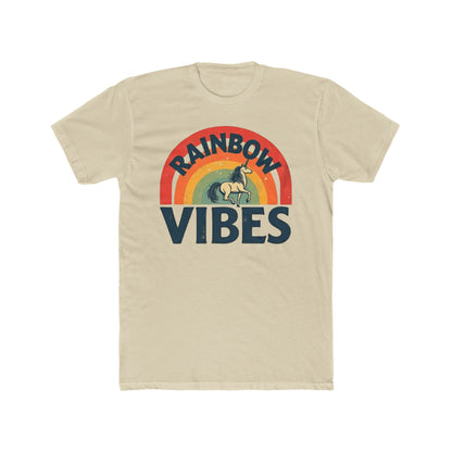 Rainbow Unicorn Vibes Unisex Cotton Crew Tee, Casual Wear, Gift for Friends, Rainbow Theme, Everyday Comfort, Summer Spirit - Psychonaut Swag