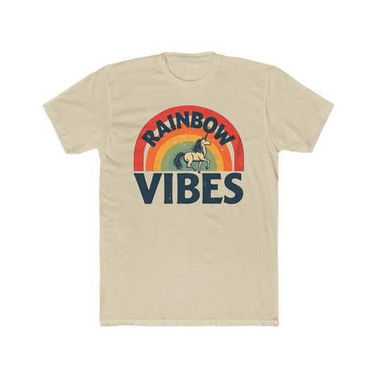 Rainbow Unicorn Vibes Unisex Cotton Crew Tee, Casual Wear, Gift for Friends, Rainbow Theme, Everyday Comfort, Summer Spirit - Psychonaut Swag