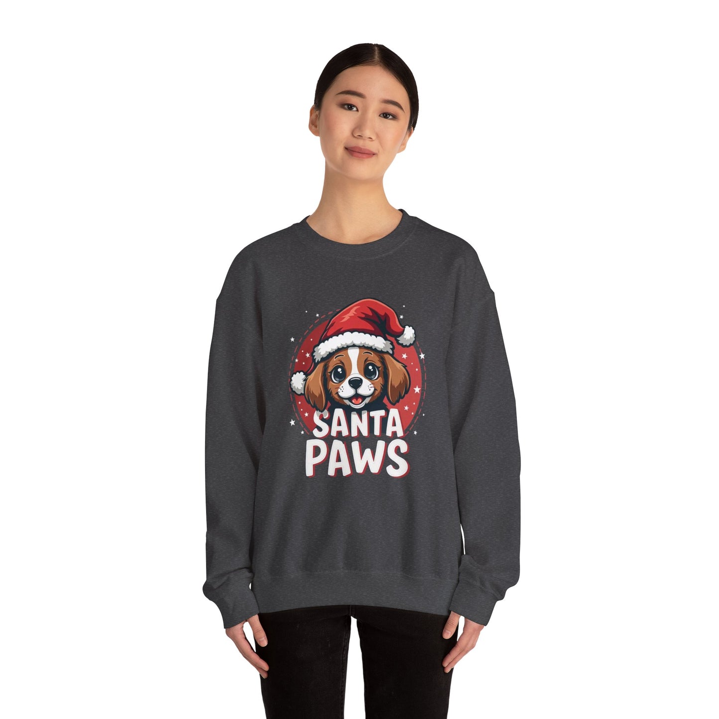 Christmas Dog Sweatshirt — "Santa Paws" Cute Puppy Holiday Crewneck