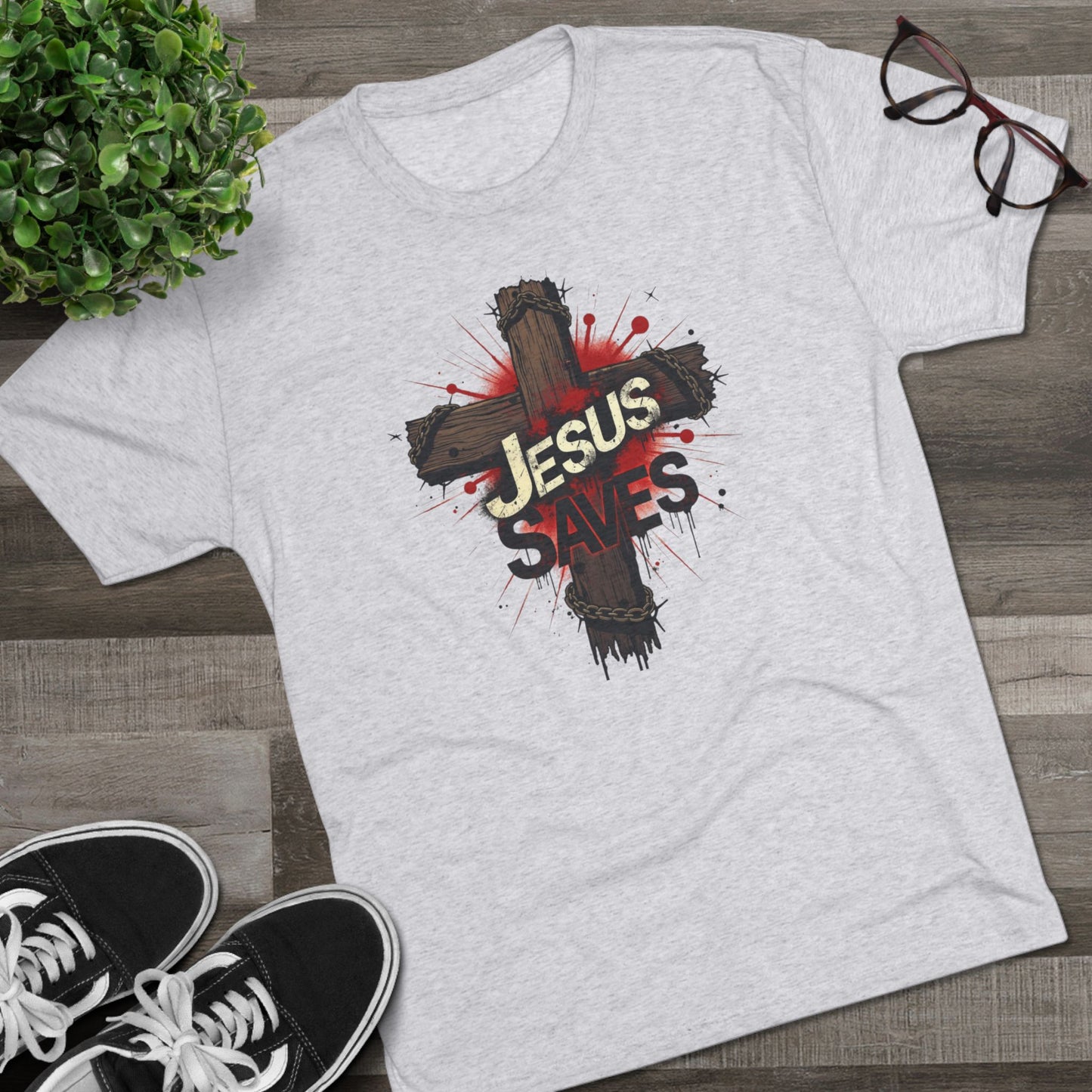 Jesus Saves Cross Tee — Christian Faith Graphic T-Shirt