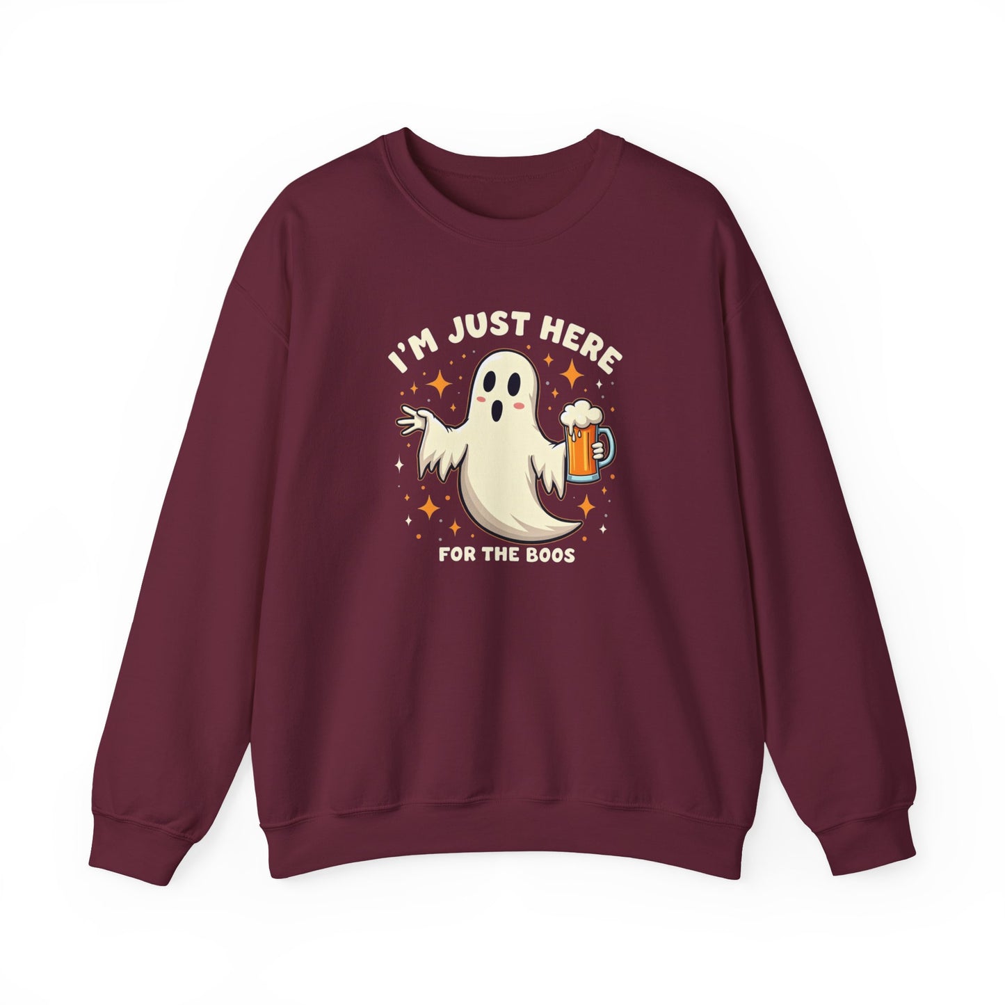 Halloween Ghost Sweatshirt — "I'm Just Here for the Boos" Cozy Crewneck