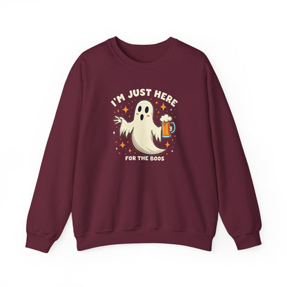 Halloween Ghost Sweatshirt — "I'm Just Here for the Boos" Cozy Crewneck
