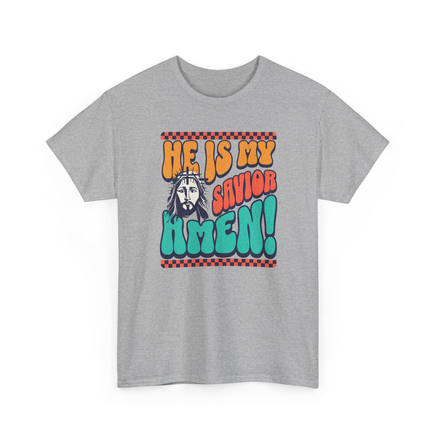 Christian T-Shirt – "He Is My Savior Amen!" Retro Jesus Graphic Tee