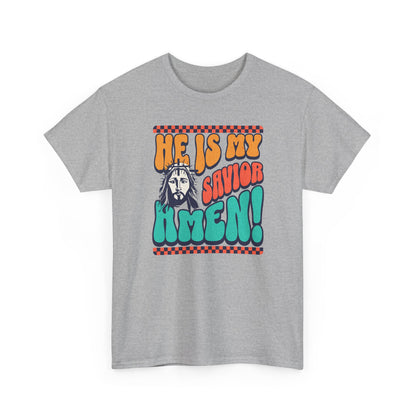 Christian T-Shirt – "He Is My Savior Amen!" Retro Jesus Graphic Tee
