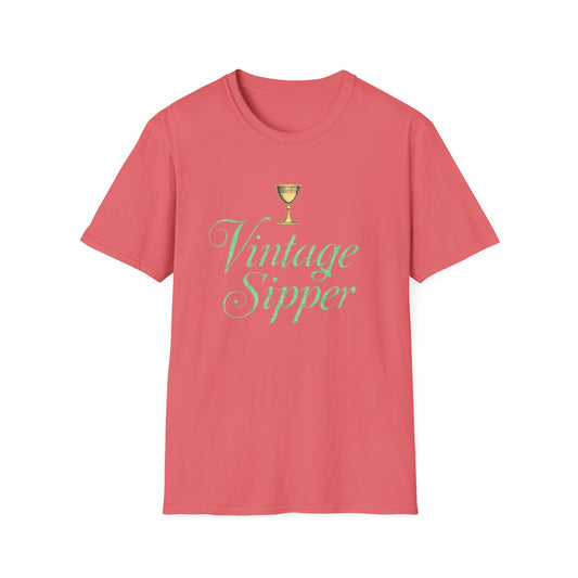 Vintage Sipper Unisex Softstyle T-Shirt, Casual Wear, Gift for Wine Lovers, Bar Night, Vintage Inspired Apparel - Psychonaut Swag