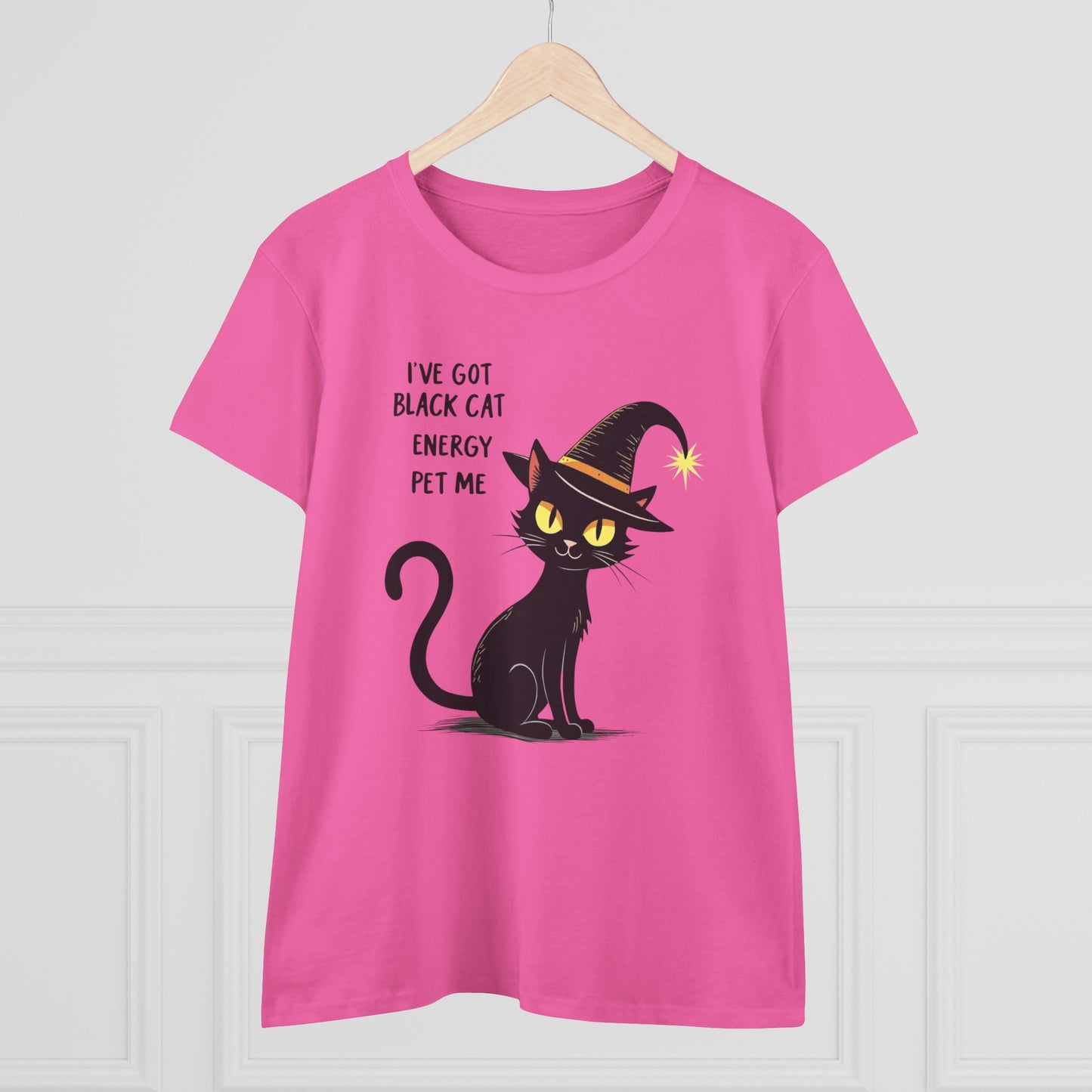 Black Cat Energy Tee — Cute Witchy Women's T-Shirt ("I've Got Black Cat Energy — Pet Me")