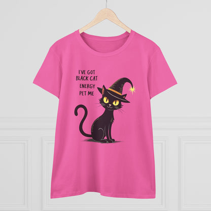 Black Cat Energy Tee — Cute Witchy Women's T-Shirt ("I've Got Black Cat Energy — Pet Me")