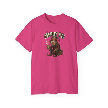 T‑Shirt — 'Merry AF' Vintage Grouchy Elf Christmas Tee