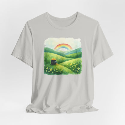 Rainbow with pot of gold, Unisex Jersey Short Sleeve Tee