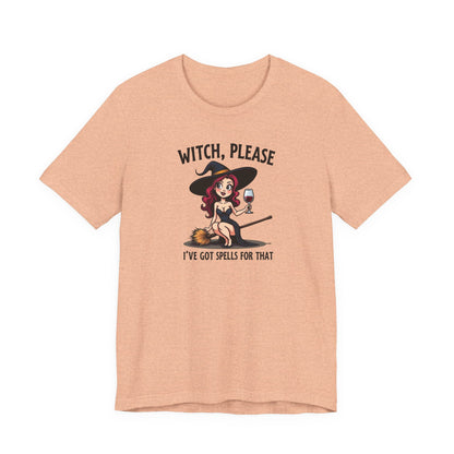 Witch, Please Tee — Cute Pinup Witch Graphic T‑Shirt ("I’ve Got Spells For That")