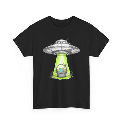 Easter UFO Abduction T-Shirt — Alien Spaceship Beaming Up Easter Basket