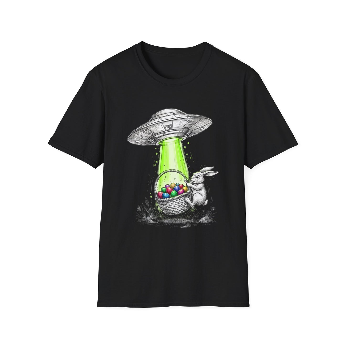 Alien Abduction Easter Bunny T-Shirt — UFO Beaming Candy Design