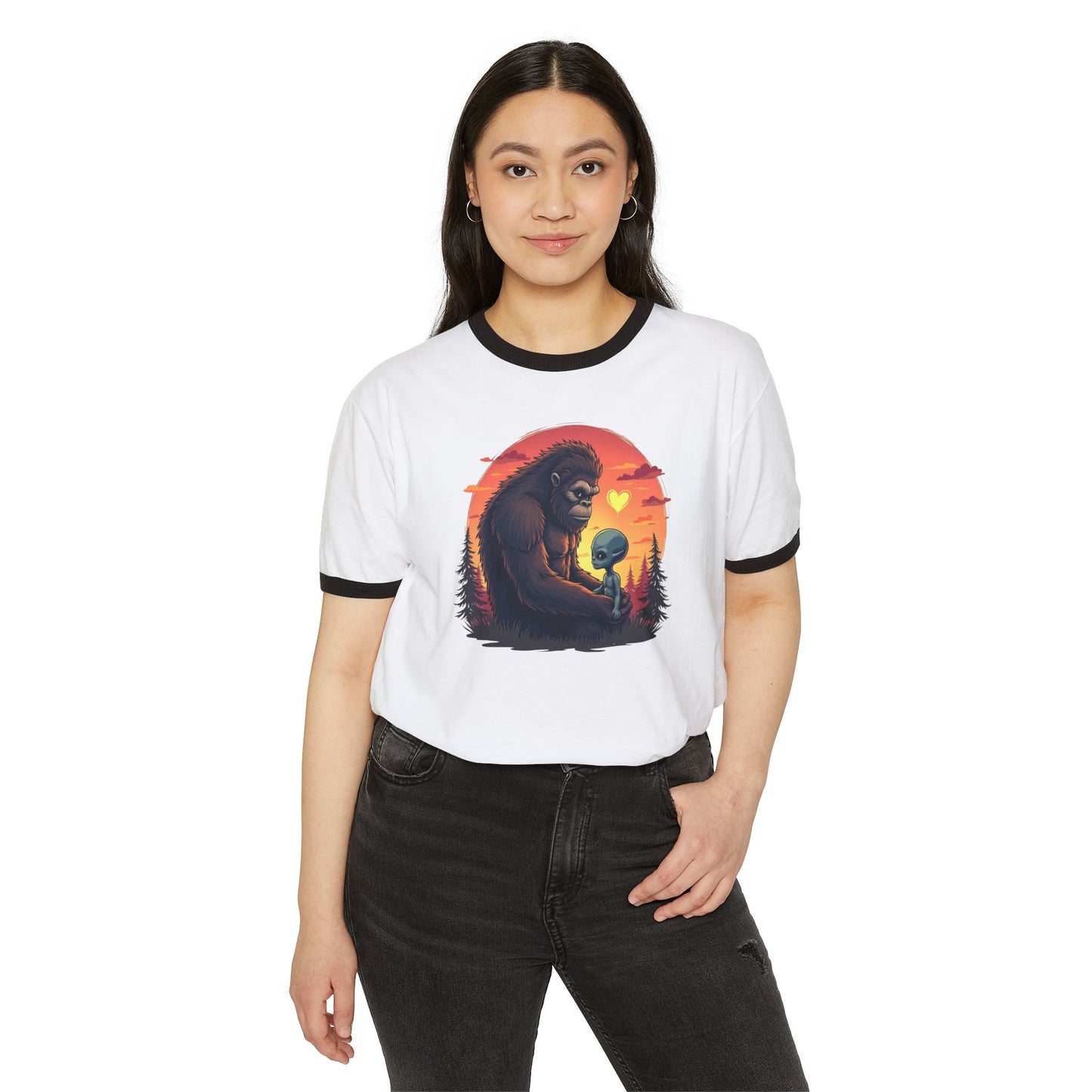 Bigfoot & Alien Sunset Ringer Tee