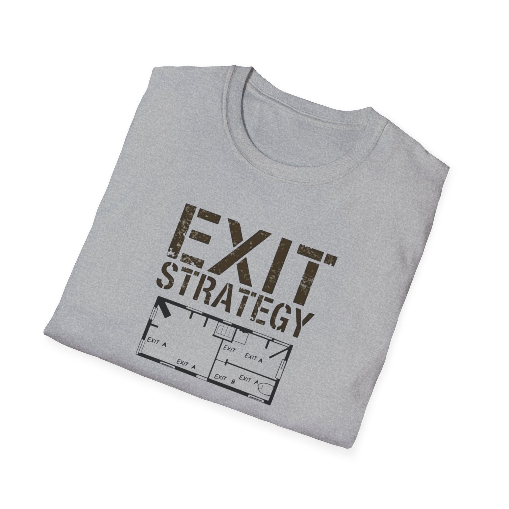 Exit Strategy Unisex Softstyle T-Shirt, Casual Wear, Fun Graphic Tee, Gift for Friends, Statement Shirt, Everyday Comfort - Psychonaut Swag