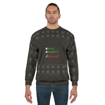 Holiday Checklist Sweatshirt – "Nice / Naughty / #Group7" Funny Christmas Sweater