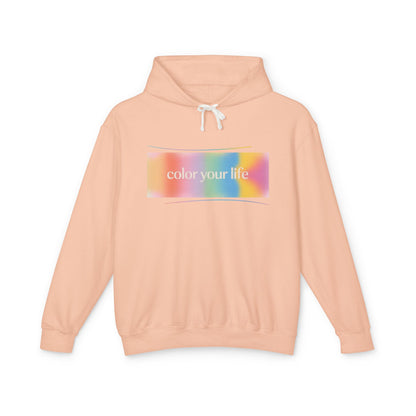 Color Your Life Hoodie — Pastel Rainbow Graphic Hooded Sweatshirt