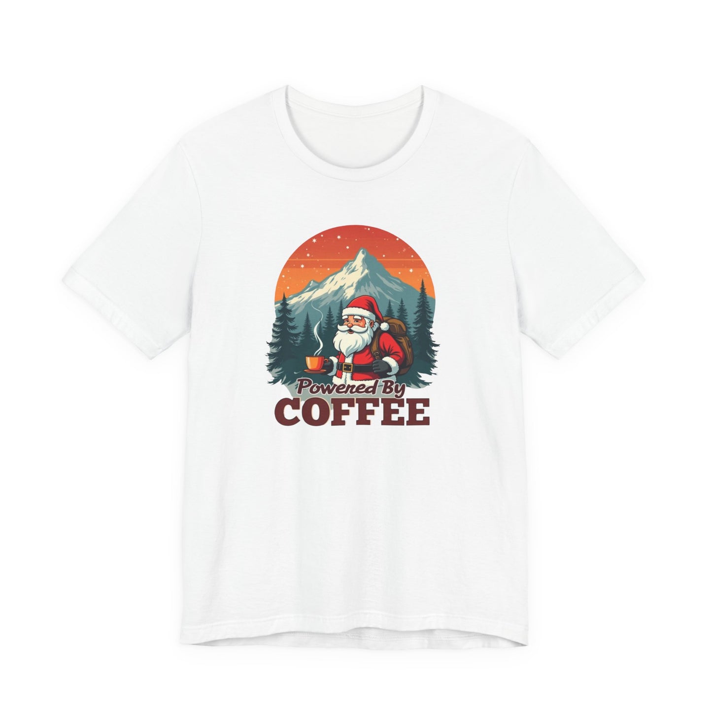 Coffee-Powered Santa T-Shirt — "Powered by Coffee" Holiday Tee