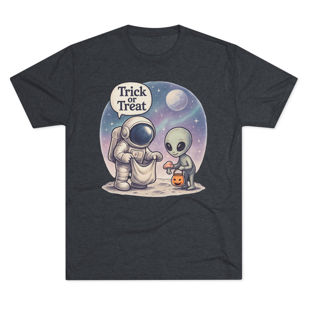 Space Trick or Treat Crew Tee, Halloween T-Shirt, Space Theme Shirt, Unisex Graphic Tee, Fun Costume Tee, Gift for Space Lovers