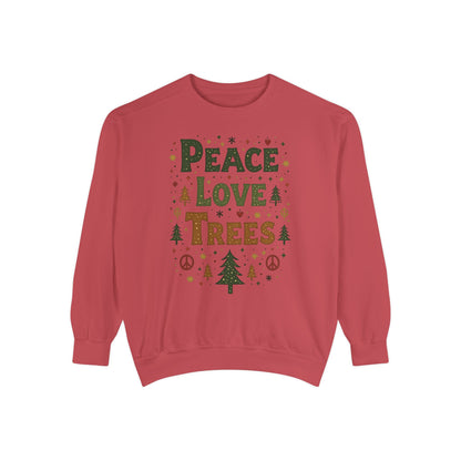 Peace Love Trees Sweatshirt — Eco Holiday Tree Graphic Sweatshirt