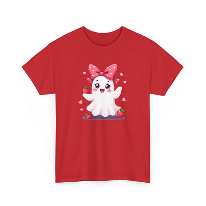 Cute Ghost Strawberry Unisex Tee, Perfect for Halloween, Gift, Casual Wear, Festival Shirt, Summer Vibes, Kawaii Apparel