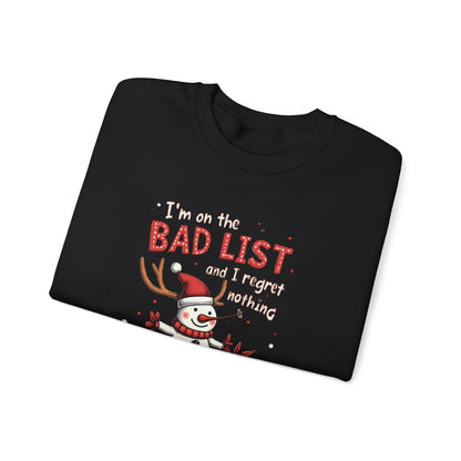 Bad List Snowman Sweatshirt — Funny Christmas Holiday Crewneck
