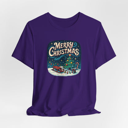 Merry Christmas Tee — Vintage Holiday Tree & Sled Graphic T-Shirt