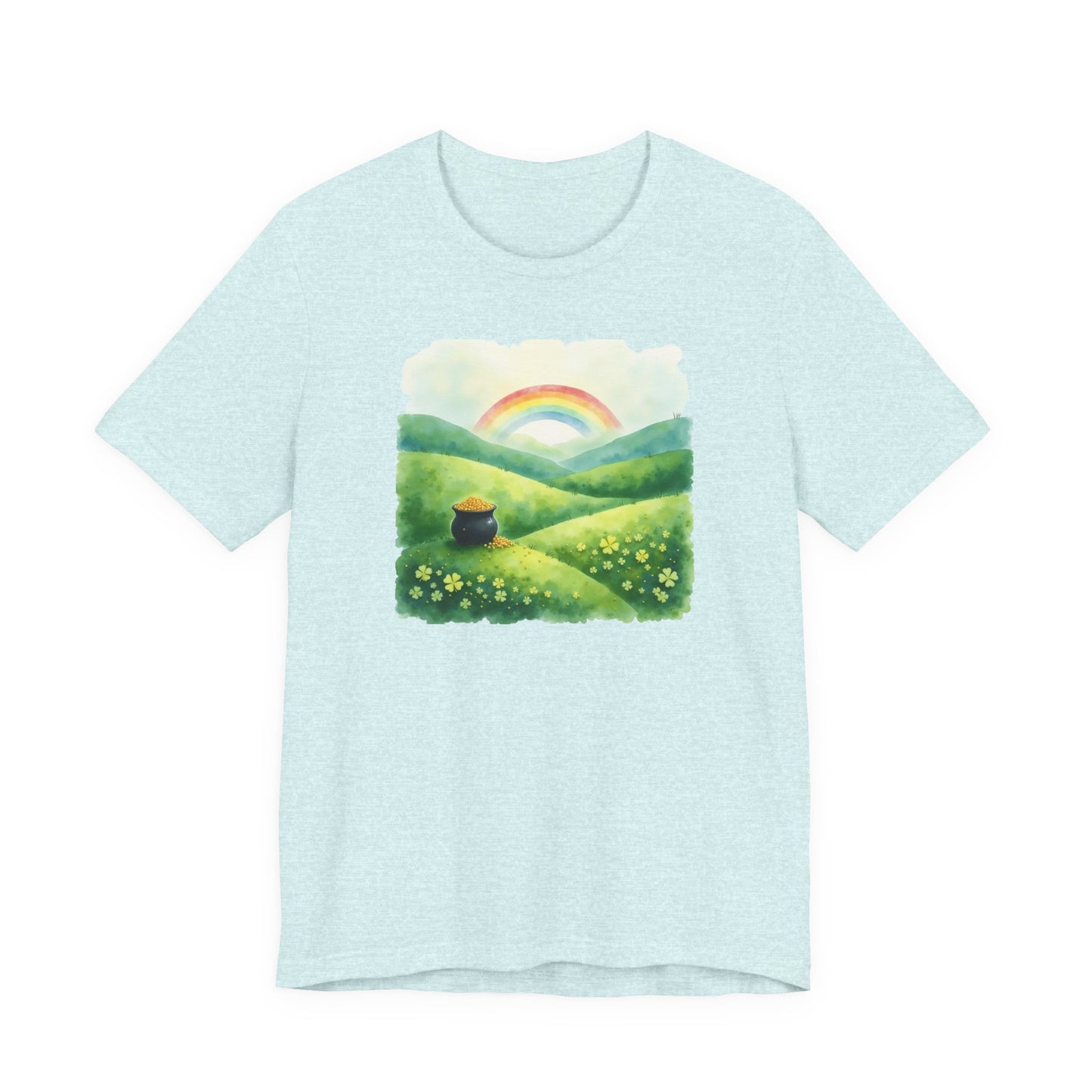 Rainbow with pot of gold, Unisex Jersey Short Sleeve Tee