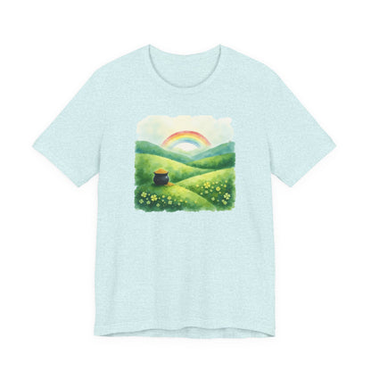 Rainbow with pot of gold, Unisex Jersey Short Sleeve Tee