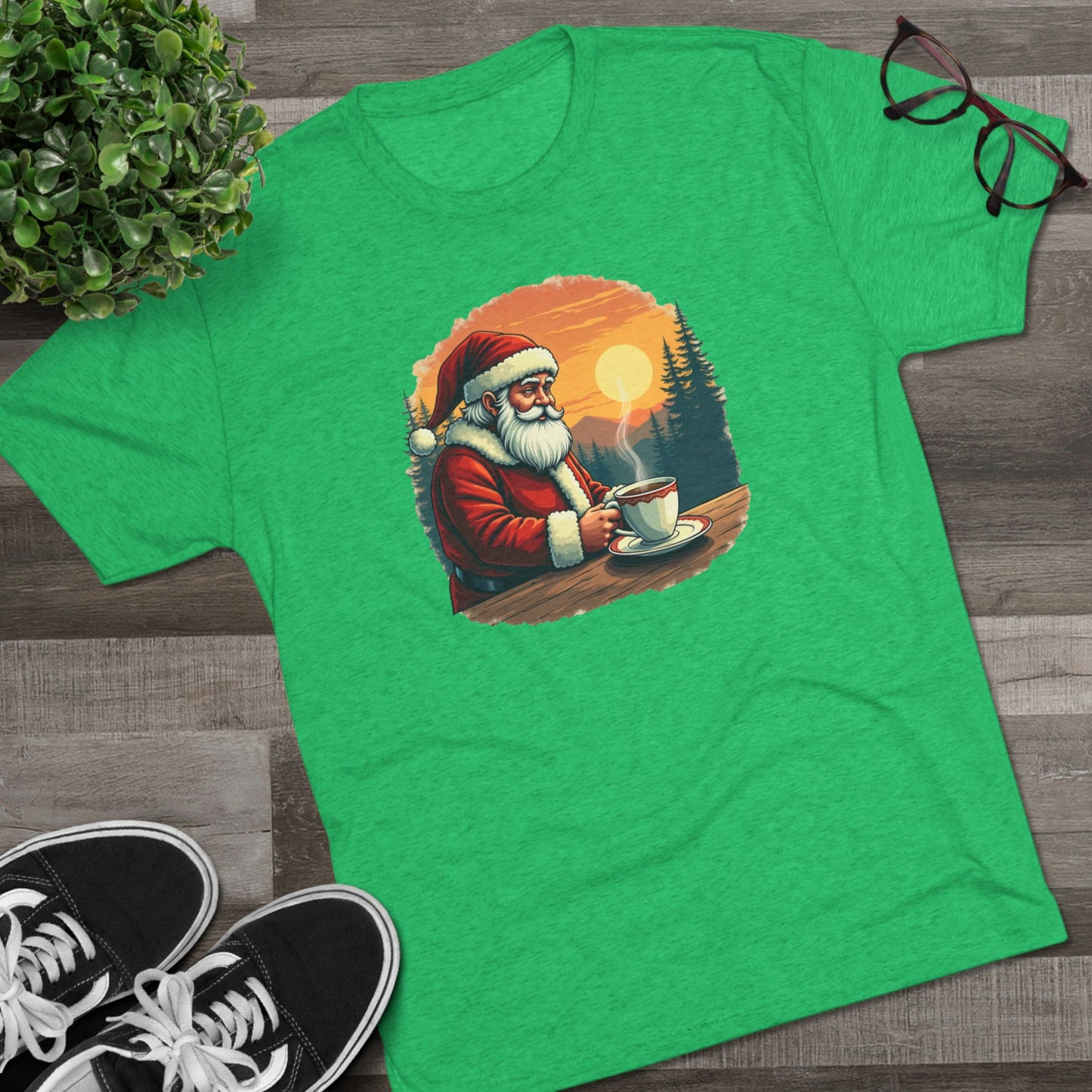 Santa Coffee Tee — Vintage Holiday Santa Drinking Coffee T-Shirt
