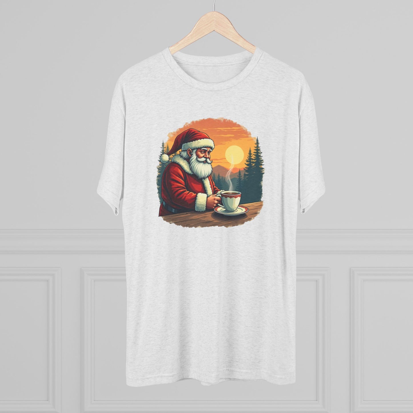 Santa Coffee Tee — Vintage Holiday Santa Drinking Coffee T-Shirt