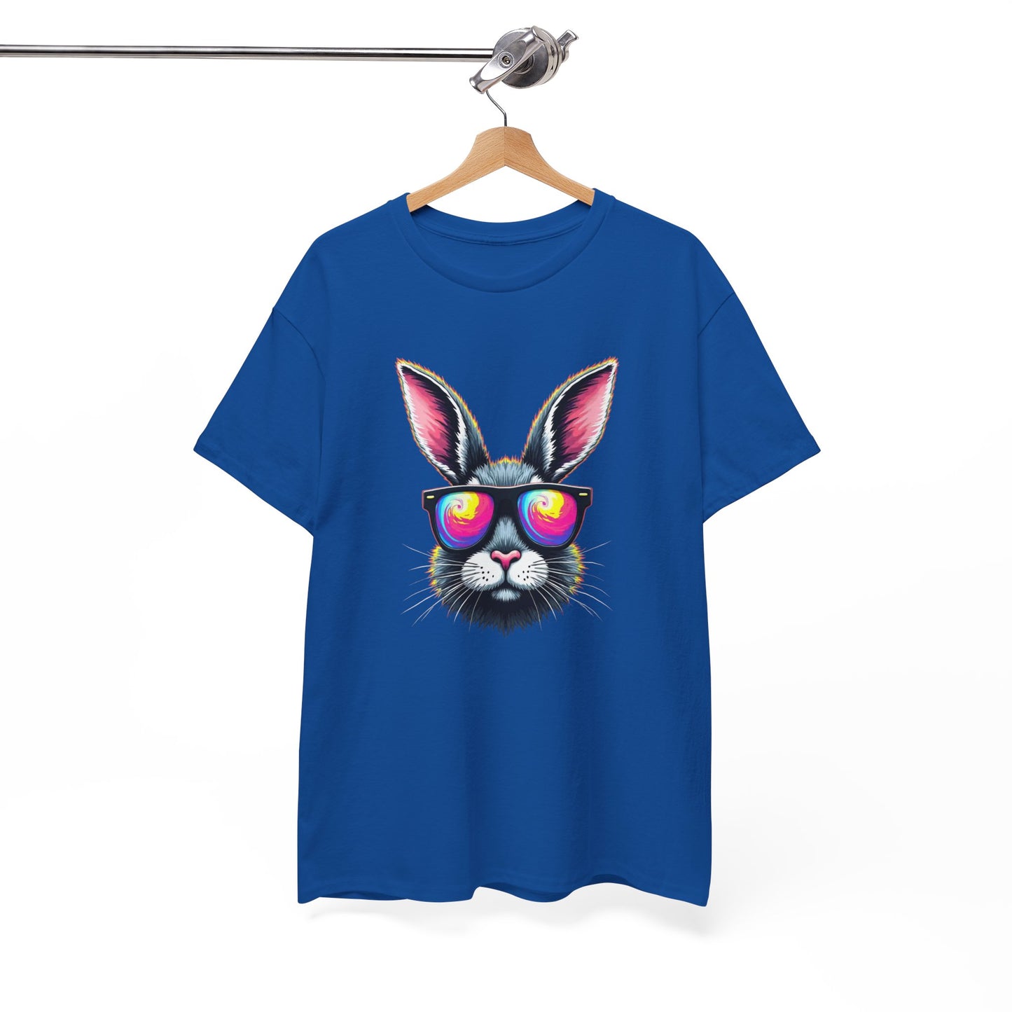 Bunny with Heart Sunglasses Tee — Retro Neon Rabbit Graphic T-Shirt