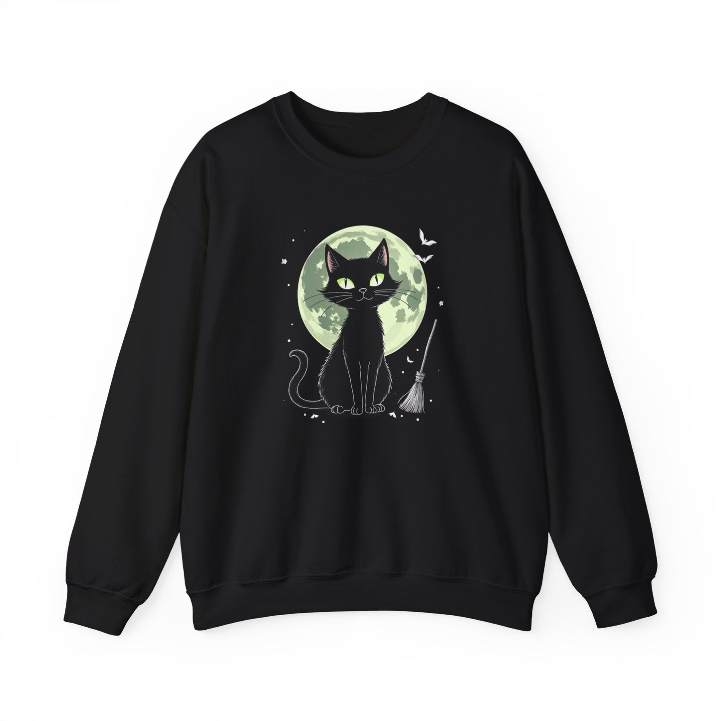 Black Cat Moon Crewneck Sweatshirt — Cute Witchy Cat Graphic