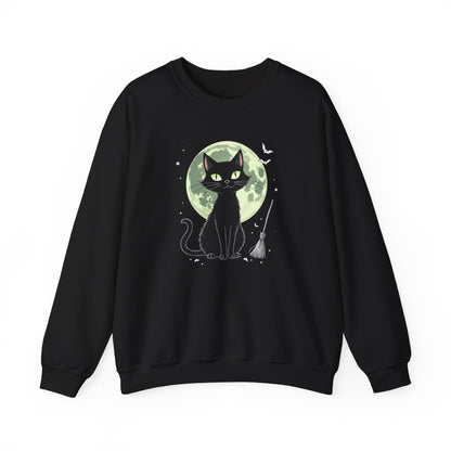 Black Cat Moon Crewneck Sweatshirt — Cute Witchy Cat Graphic