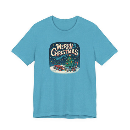 Merry Christmas Tee — Vintage Holiday Tree & Sled Graphic T-Shirt