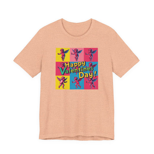 Valentine's Day Pop Art Tee — "Happy Valentine's Day!" Cupid Graphic Shirt