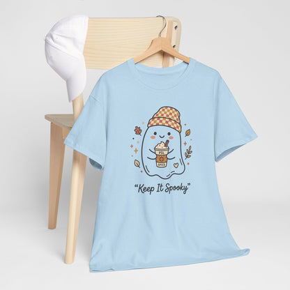 Keep It Spooky Ghost Tee — Cute Fall Halloween Shirt with Pumpkin Latte