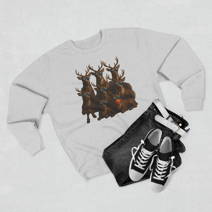 Cozy Reindeer Family Photo, Crewneck Sweatshirt — Rustic Holiday Wildlife Design
