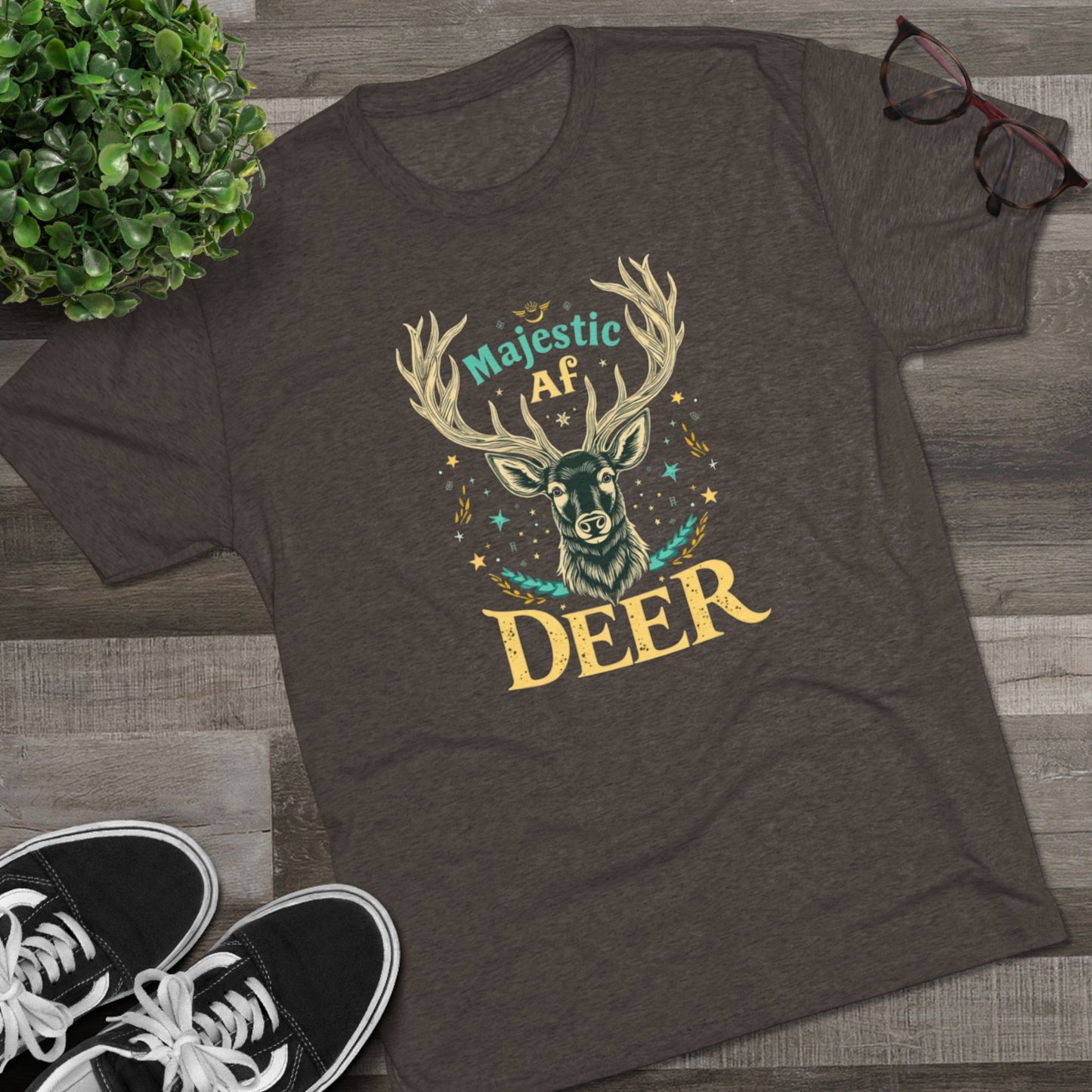 Majestic AF Deer Tee - Unisex Tri-Blend Crew Tee, Perfect for Nature Lovers, Gifts for Hunters, Casual Wear, Wildlife Enthusiasts