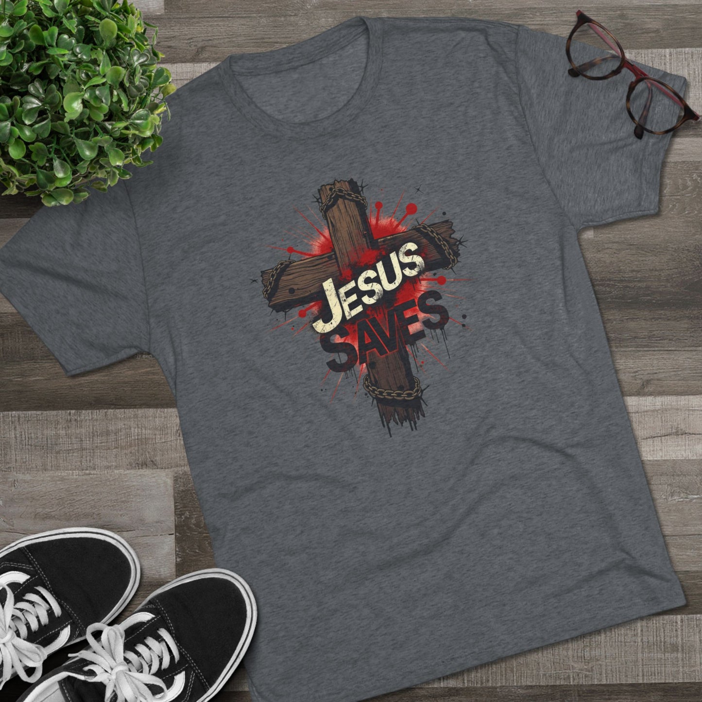 Jesus Saves Cross Tee — Christian Faith Graphic T-Shirt